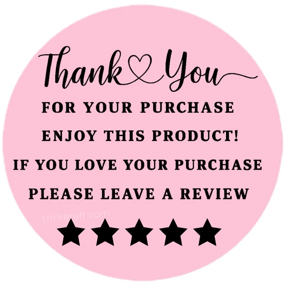 Thank You for Purchase Stickers – 2 Inch, 5 Star Review Labels – 100 PCS NEW